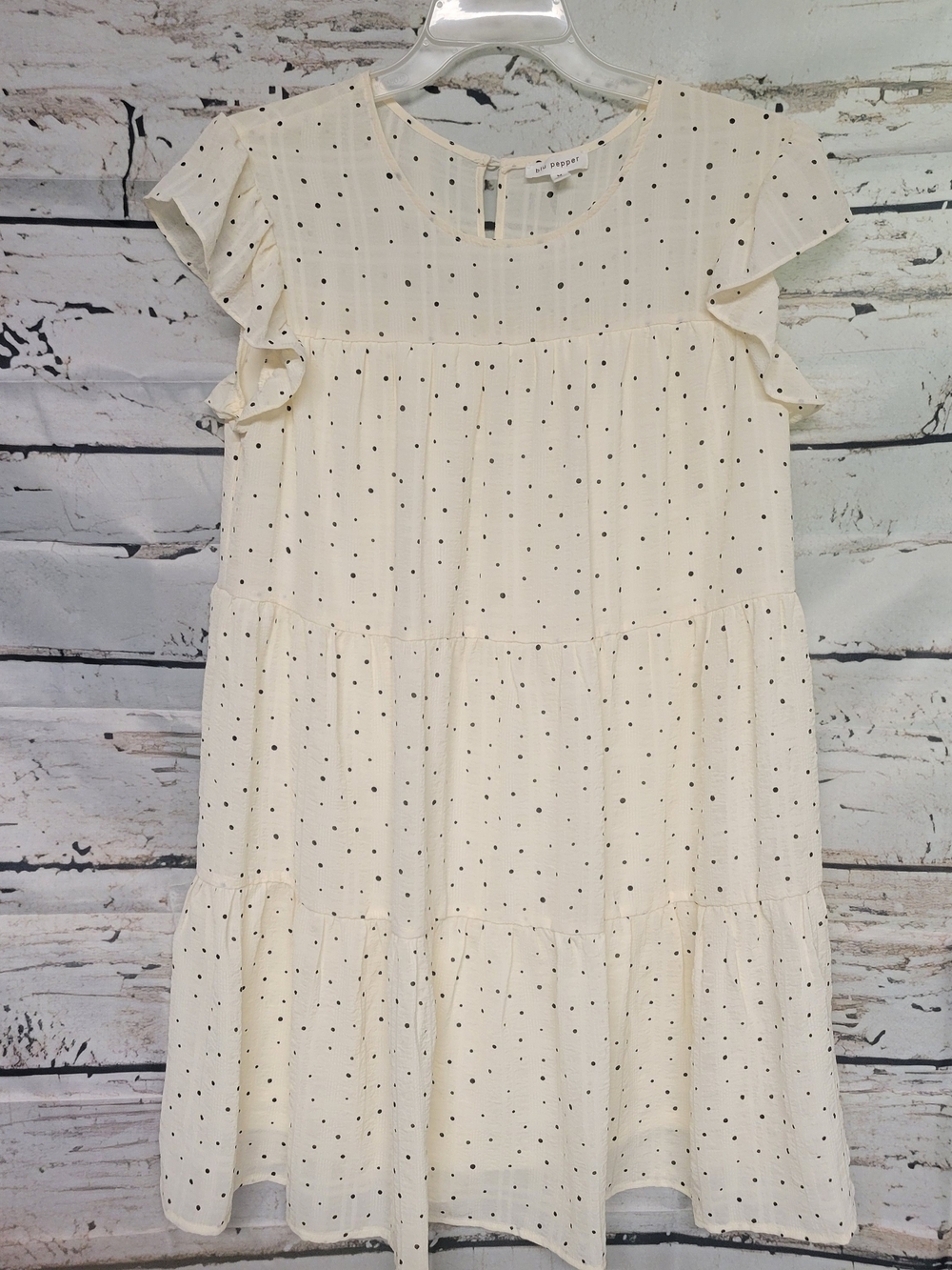 Blu Pepper Cream Polka Dot Tiered Babydoll Dress Size Medium